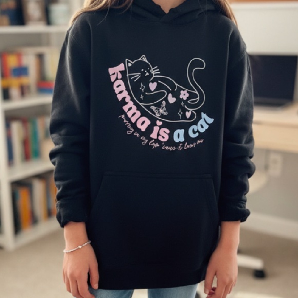 Swiftie inspired "Karma is a Cat" Era Hoodie - Swiftie Midnights Merch size M